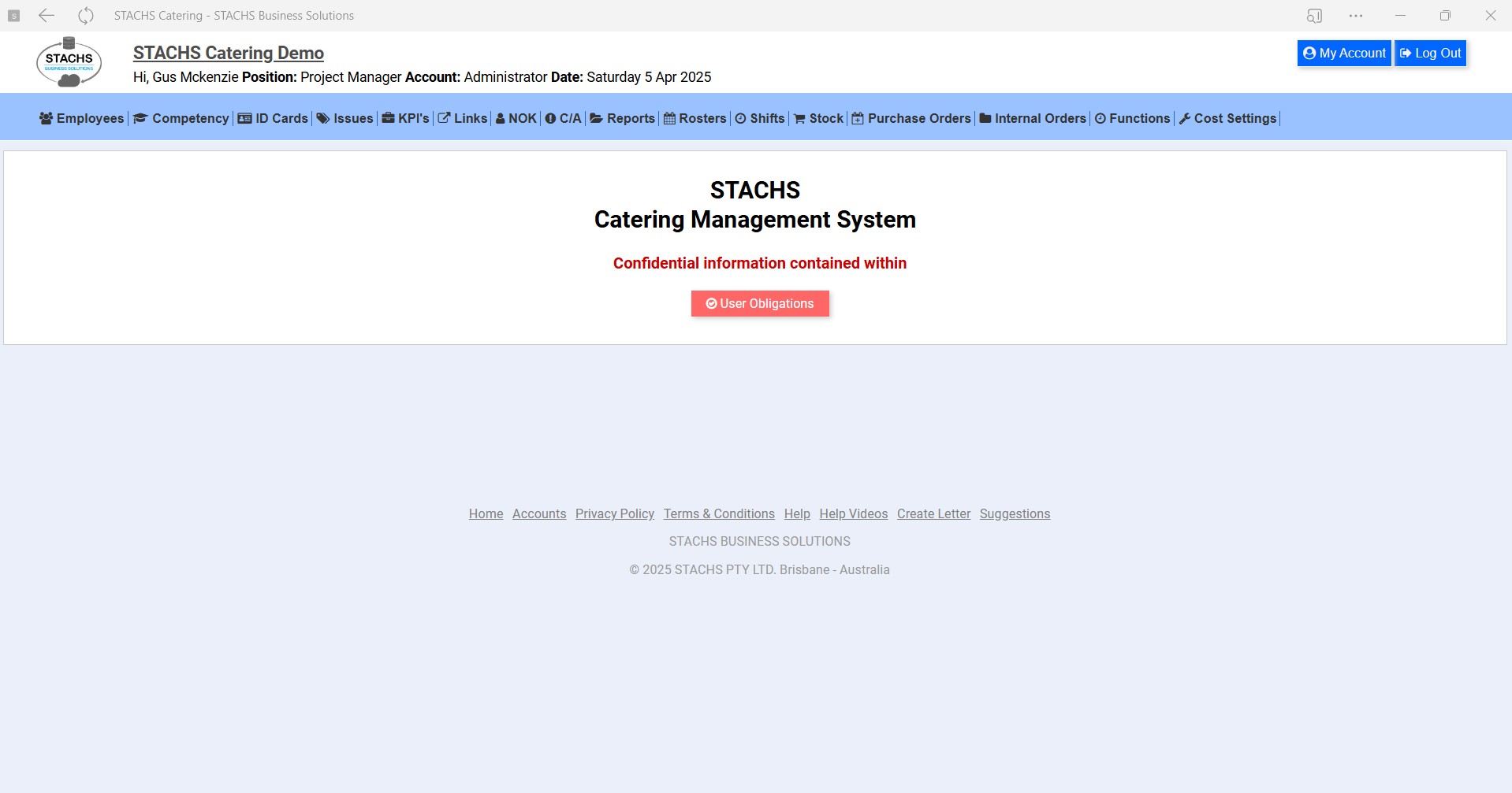 STACHS Administrator Home page
